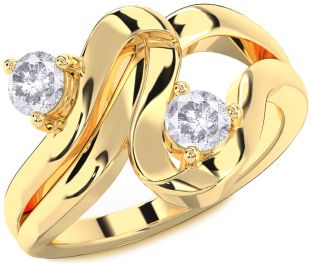 Salt & Pepper Diamond Gold Round Two Stone Ring
