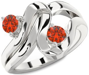 Fire Opal Silver Round Two Stone Ring