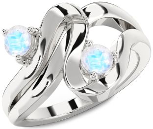 Moonstone Silver Round Two Stone Ring