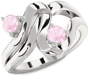 Rose Quartz Silver Round Two Stone Ring