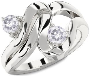 Salt & Pepper Diamond Silver Round Two Stone Ring