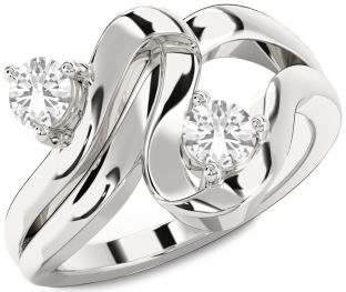 White Sapphire Silver Round Two Stone Ring