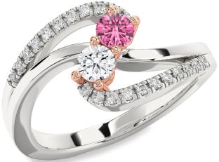 Diamond White Rose Gold Round Two Stone Promise Ring