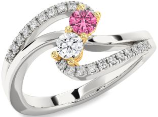 Diamond Silver & 10K gold Round Two Stone Promise Ring