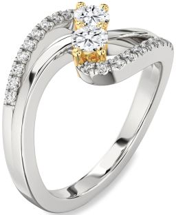 Diamond Silver & 10K gold Round Two Stone Ring