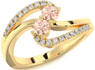 Diamond Morganite Gold Round Two Stone Ring