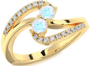 Diamond Moonstone Gold Round Two Stone Ring