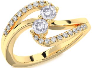 Salt & Pepper Diamond Gold Silver Round Two Stone Ring