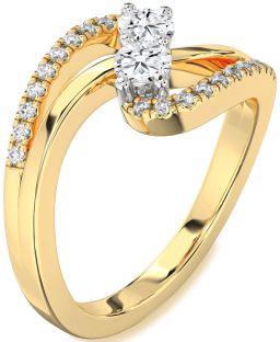 Diamond White Yellow Gold Round Two Stone Ring