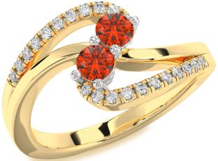 Diamond Fire Opal Gold Silver Round Two Stone Ring