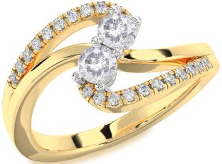 Salt & Pepper Diamond Gold Silver Round Two Stone Ring