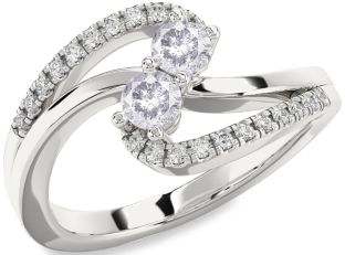 Salt & Pepper Diamond Silver Round Two Stone Ring