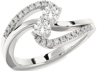 Diamond White Sapphire Silver Round Two Stone Ring