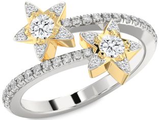 Diamond Platinum & Yellow Gold Star Round Two Stone Ring