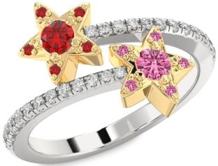 Diamond Platinum & Yellow Gold Star Round Two Stone Pave Promise Ring