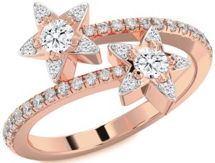 Diamond Rose Gold Star Round Two Stone Ring