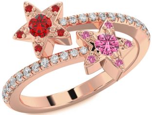 Diamond Rose Gold Star Round Two Stone Pave Promise Ring
