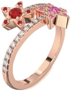 Diamond Rose Gold Silver Star Round Two Stone Pave Promise Ring