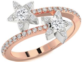 Diamond Platinum & Rose Gold Star Round Two Stone Ring