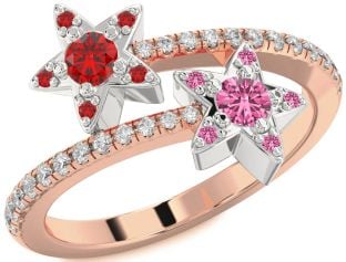 Diamond White Rose Gold Star Round Two Stone Pave Promise Ring