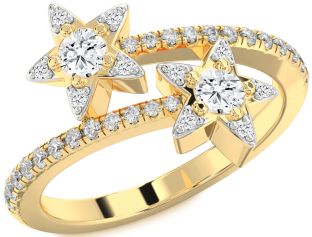 Diamond Gold Star Round Two Stone Ring