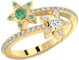 Diamond Gold Silver Star Round Two Stone Pave Promise Ring