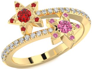 Diamond Gold Star Round Two Stone Pave Promise Ring