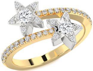 Diamond Platinum & Yellow Gold Star Round Two Stone Ring