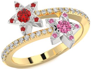 Diamond Platinum & Yellow Gold Star Round Two Stone Pave Promise Ring