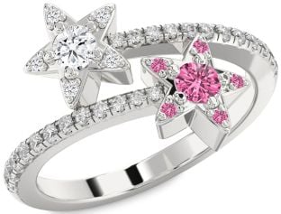 Diamond Silver Star Round Two Stone Pave Promise Ring