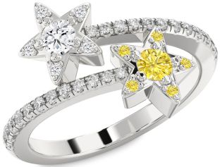 Diamond Silver Star Round Two Stone Pave Promise Ring