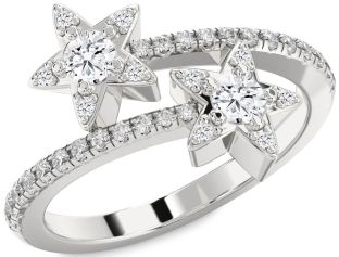 Diamond Platinum Star Round Two Stone Ring