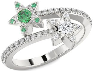 Diamond Silver Star Round Two Stone Pave Promise Ring