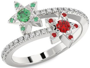 Diamond Platinum Star Round Two Stone Pave Promise Ring