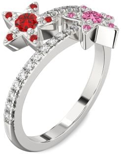 Diamond Silver Star Round Two Stone Pave Promise Ring