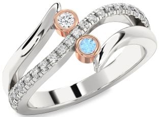 Diamond Silver & 10K Rose Gold Round Two Stone Promise Ring