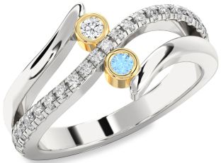 Diamond Silver & 10K gold Round Two Stone Promise Ring