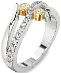 Diamond Silver & 10K gold Round Two Stone Ring