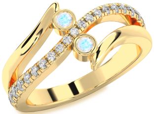 Diamond Moonstone Gold Round Two Stone Ring