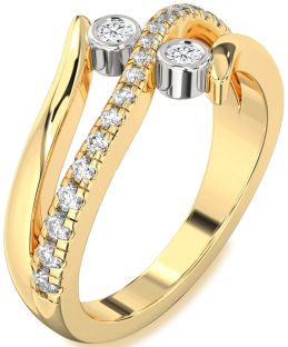 Diamond White Yellow Gold Round Two Stone Ring