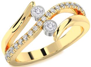 Salt & Pepper Diamond Gold Silver Round Two Stone Ring
