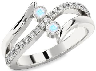 Diamond Moonstone Silver Round Two Stone Ring