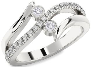 Salt & Pepper Diamond Silver Round Two Stone Ring