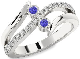 Diamond Tanzanite Silver Round Two Stone Ring