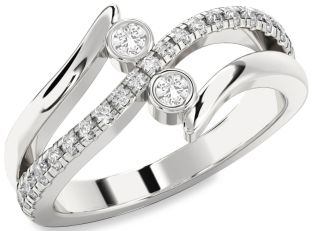 Diamond White Sapphire Silver Round Two Stone Ring