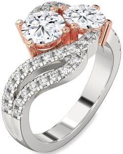 Diamond Silver & 10K Rose Gold Round Two Stone Ring