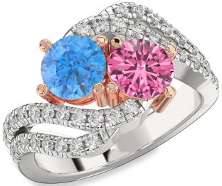 Diamond White Rose Gold Round Two Stone Promise Ring