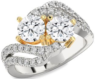 Diamond Silver & 10K gold Round Two Stone Ring