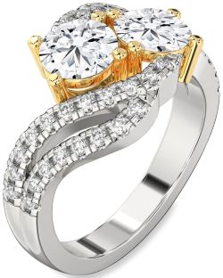 Diamond Silver & 10K gold Round Two Stone Ring