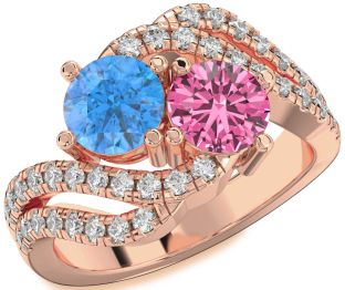 Diamond Rose Gold Silver Round Two Stone Promise Ring